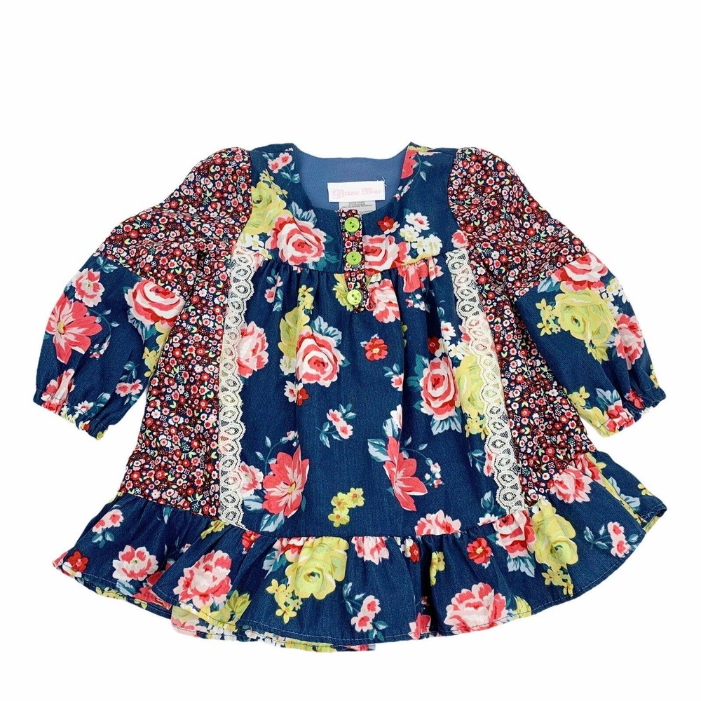 Bonnie Baby Girls Floral Dress Laced & Ruffled 18M